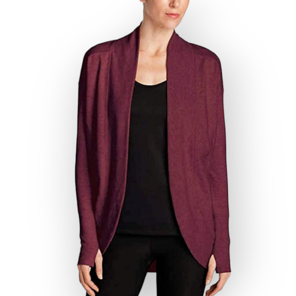 Eddie Bauer Camp Fleece Cardigan 2X Burgundy Soft Open Cozy Layering Casual Long